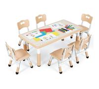 MAMIZO Ensemble table et 6 chaises pour enfant réglable en hauteur plastique HDPE jaune