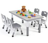 MAMIZO Ensemble Table et Chaises pour Enfant, Enfant avec 4 Chaises, Réglable en Hauteur, Maternelle Chambre d'enfant, à Dessin Plastique, Partir de 2 Ans, Gris, (KT-TC05)
