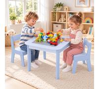MAMIZO Table Enfant avec 2 Chaises, Table en Bois avec Chaise pour Enfants | Ensemble de Table et Chaises, Tableau Double Face Réversible, Tableau des Blocs de Construction, Bureau, Chambre, École, Bleu