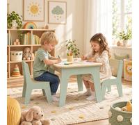 MAMIZO Table Enfant avec 2 Chaises, Table en Bois avec Chaise pour Enfants | Ensemble de Table et Chaises, Tableau Double Face Réversible, Tableau des Blocs de Construction, Bureau, Chambre, École, Vert