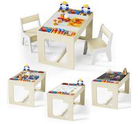 MAMIZO Table Enfant avec Rangement, Table Enfant en Bois avec 2 Chaises | Bureau Enfant avec Plateau de Réversible, pour Garderie 'école, Dessiner & Jouer, pour 3 Ans +, Couleur de Bois avec Blanc