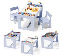 MAMIZO Table Enfant avec Rangement, Table Enfant en Bois avec 2 Chaises | Bureau Enfant avec Plateau de Réversible, pour Garderie 'école, Dessiner & Jouer & Etudier & Manger, pour 3 Ans +, Bleu