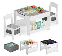 MAMIZO Table pour Enfant avec 2 Chaises,3 en 1 Ensemble de Table et Chaises | Mobilier enfant en bois avec rangements et étagères, Bureau Enfant Polyvalente avec Plateu Réversible, 3 ans +, chambre, Gris