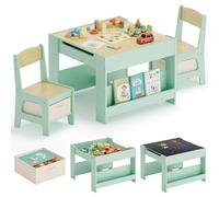 MAMIZO Table pour Enfant avec 2 Chaises,3 en 1 Ensemble de Table et Chaises | Mobilier enfant en bois avec rangements et étagères, Bureau Enfant Polyvalente avec Plateu Réversible, 3 ans +, chambre, Vert