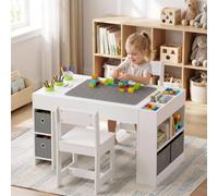 MAMIZO Table pour Enfant avec 2 Chaises, Table Enfant Polyvalente | Bureau Enfant avec Espace de Rangement et Tableau Noir, Ensemble Table Réversible à Double Face, pour 3+ Ans, Blanc