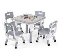 MAMIZO Table pour Enfant avec 4 Chaises, Ensemble de Table pour Enfants réglable en Hauteur, Meubles en Plastique pour garçons et Filles à partir de 2 Ans, (Gris, Table Carrée) KT-TC01