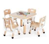MAMIZO Table pour enfant avec 4 chaises, groupe de sièges réglables en hauteur, ensemble de chaises pour chambre d'enfant, en plastique, ensemble de sièges pour garçons et filles à partir de 2 ans