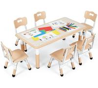 MAMIZO Table pour Enfant avec 6 Chaises, Ensemble de Table pour Enfants réglable en Hauteur, Meubles en Plastique, Table de Peinture pour Garçons et Filles à partir de 2 Ans, Jaune