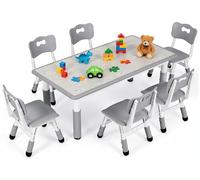 MAMIZO Table pour Enfant avec 6 Chaises, Ensemble de Table pour Enfants réglable en Hauteur, Meubles en Plastique, Table de Peinture pour Garçons et Filles à partir de 2 Ans, Gris