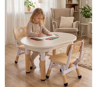 MAMIZO Table pour Enfant Réglable en Hauteur avec 2 Chaises - Forme de Cacahuète en Plastique - pour Maison, Garderie, Jardin d'enfants - Jaune