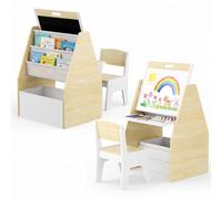 MAMIZO Table pour Enfants 3-en-1 avec Chaise & Étagère, Table d'Activités & Dessin avec Tableau Magnétique Double Face, Table de Jeu avec Bac en Tissu, Ensemble Table et Chaise (Naturel)