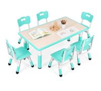 MAMIZO Table réglable en hauteur avec 6 chaises, groupe pour chambre d'enfant, meubles pour garçons et filles à partir de 2 ans, vert menthe