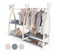 MAMOI® Portant à vêtements pour enfants 95 x 106 x 32 cm / 53 x 95 x 32 cm | Garde-robe enfant | Porte-manteau debout | Rail de vêtements pour enfants | Rail en bois | Garde-robe chambre d'enfant |