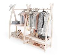 MAMOI® Portant à vêtements pour enfants 95 x 106 x 32 cm / 53 x 95 x 32 cm | Garde-robe enfant | Porte-manteau debout | Rail de vêtements pour enfants | Rail en bois | Garde-robe chambre d'enfant