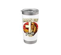 Man Of Faith Lion Coastal Husband Protecteur Fête des Pères Gobelet isotherme en acier inoxydable double paroi