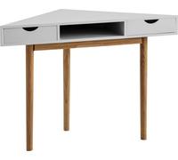 Manahee Design | Bureau d'angle blanc MDF avec tiroirs, pieds en pin 80x80x78 cm | Design épuré, structure fonctionnelle