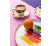 Manahee Design | Lot de 3 Mugs avec Assiettes Porcelaine Motifs Pois Rayures Multicolore | 6,8 cm x 14,7 cm x 14,7 cm