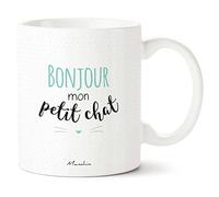 Manahia - Mug Chat - Bleu - Cadeau Couple Mignon - Amour ou Amitié | Bonjour mon petit chat - Tasse homme - Cadeau mignon copain - Saint-Valentin & Noël - Boîte kraft - Imprimée en France