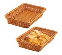 MANCHAP Lot de 2 paniers rectangulaires en polyosier, 35 x 25 x 7,5 cm, corbeille à fruits en rotin synthétique, panier de service à pain tissé pour cuisine, supermarchés