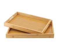 MANCHAP Lot de 2 plateaux de service rectangulaires en bois de bambou avec poignées pour manger, petit déjeuner, thé, café