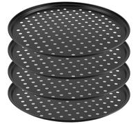 MANCHAP Lot de 4 plaques à pizza ronde pour four, poêles à pizza en acier au carbone antiadhésives de 32 cm avec trous, noir