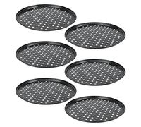 MANCHAP Lot de 6 plaques à pizza rondes perforées en acier carbone de 32 cm avec trous pour restaurant, pâtisserie