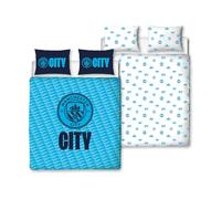 Manchester City FC Character World Parure de lit Double avec Housse de Couette réversible et taies d'oreiller Assorties Bleu