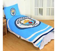 MANCHESTER CITY FC Pulse Parure de lit réversible pour lit Simple Bleu Ciel/Blanc