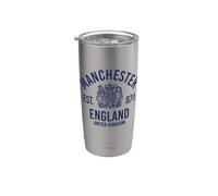 Manchester England United Kingdom Est. 87AD Impression bleue Gobelet isotherme en acier inoxydable double paroi