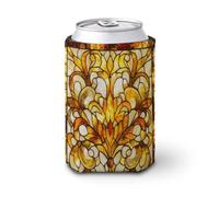 Manchon isotherme pour canettes de bière, panneau en verre teinté jaune doré, motif floral irisé pour fête, plage, événement, maison