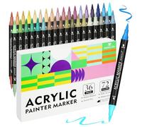 mancola 36 Pack/72 couleurs marqueurs de peinture acrylique, double pointe pinceau avec deux couleurs, stylos acryliques pour peinture sur roche, bois, toile, pierre, verre, céramique, calligraphie