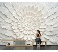 Mandala En Relief De Plumes 3D Photo Papier Peint 450X315Cm Élégante Géométrie Unie Beige Papier Peint Panoramique Poster Geant Mural Fresque Murale Intissé Salon Chambre D'Enfant Fond Tv Décor