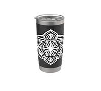 Mandala hexagonal géométrique Blackwork Gobelet isotherme en acier inoxydable double paroi