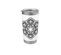 Mandala hexagonal géométrique Blackwork Gobelet isotherme en acier inoxydable double paroi