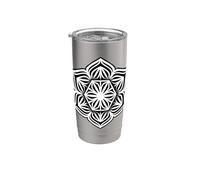Mandala hexagonal géométrique Blackwork Gobelet isotherme en acier inoxydable double paroi