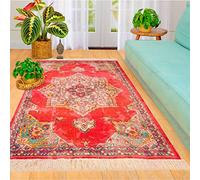 Mandala Life ART 120 x 180 cm Tapis marocain Moderne Rouge Rose Vintage avec Franges - Coton imprimé numérique - Tapisserie bohème - Pièce décorative pour Votre Salon, Chambre