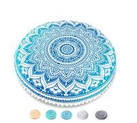 Mandala Life ART Bohémien Yoga Décor Housse de Coussin de Sol - 75cm - Taie d'oreiller Tapis de Méditation Ronde - Décoratif Pouf Tapis en Coton imprimé