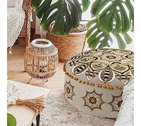 Mandala Life ART Décoratif Pouf Tabouret - Rembourrage Non Inclus 60x20cm Ronde Coton - Boho Chic Coussin de Sol Décor Fait Main - Broderie Coloré