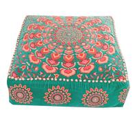 Mandala Life ART Housse de Pouf Ottoman Turquoise avec Broderie en Velours - Coussin de Sol Doux brodé au Design marocain, 60 cm de diamètre, idéal pour Le Salon, la Chambre ou la Salle de méditation