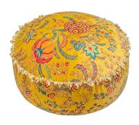 Mandala Life ART Housse de Pouf Rond Orange avec Broderie en Velours - Coussin de Sol Doux brodé au Design marocain, 60 cm de diamètre, idéal pour Le Salon, la Chambre ou la Salle de méditation