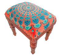 Mandala Life ART Repose-Pieds avec Broderie Marocaine en Velours et Cadre en Bois de manguier - 40x30x40cm | Banc en Bois rembourré, Pouf aux Accents bohèmes pour Le Salon, la Chambre et Plus Encore