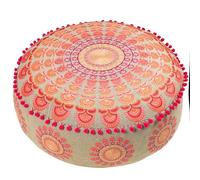 Mandala Life ART Vintage Coussin de Sol - 6Rembourrage Non Inclus 60x20cm Ronde Coton - Pouf Ottoman Marocain Décoratif Fait Main - Coloré