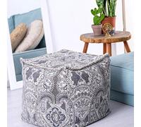 Mandala Life ART Vintage Pouf Ottoman Cube Tabouret - Rembourrage Non Inclus 50x50x50cm Coton - Coussin de Sol Décoratif Fait Main Grise