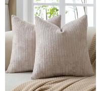 Mandioo Housses de Coussin Décoratives Chenille Texturée à Rayures | Lot de 2 Kaki 30x30 cm Taie d'oreiller Couverture d'Accent pour Canapé Salon Chambre Décoration Farmhouse