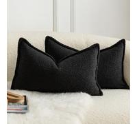 Mandioo Lot de 2 Housse de Coussin Couleur d'accent Texture tissée Moderne Luxe Style Taie d'oreiller Decoration Maison Salon Chambre pour Canapé 30X50cm Noir