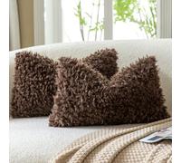 Mandioo Lot de 2 Housses de Coussin Chocolat 30 x 50 cm Fausse Fourrure Bouclé Sherpa Épaisse Décorative Taie d’Oreiller Douce pour Canapé Lit Salon