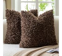 Mandioo Lot de 2 Housses de Coussin Chocolat 40 x 40 cm Fausse Fourrure Bouclé Sherpa Épaisse Décorative Taie d’Oreiller Douce pour Canapé Lit Salon