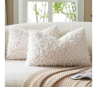 Mandioo Lot de 2 Housses de Coussin Crème Blanc 30 x 50 cm Fausse Fourrure Bouclé Sherpa Épaisse Décorative Taie d’Oreiller Douce pour Canapé Lit Salon
