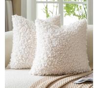 Mandioo Lot de 2 Housses de Coussin Crème Blanc 45 x 45 cm Fausse Fourrure Bouclé Sherpa Épaisse Décorative Taie d’Oreiller Douce pour Canapé Lit Salon