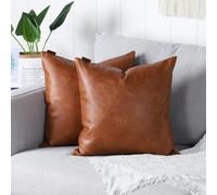 Mandioo Lot de 2 housses de coussin décoratives en faux cuir marron moderne, pour canapé, canapé-lit, extérieur, 30,5 x 30,5 cm, 40cmx40cm, étuis de coussin de luxe